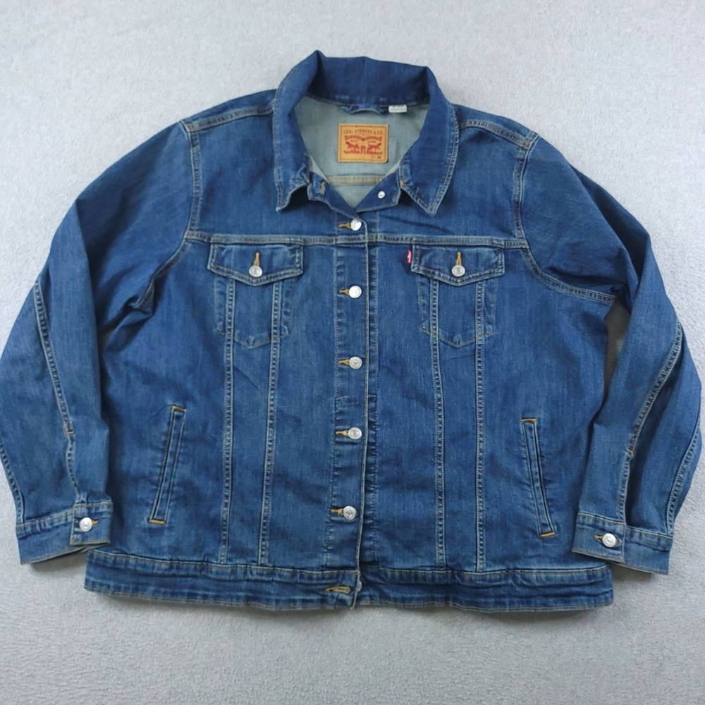 Levis Jean Jacket Womens 4X Plus Blue Denim Trucker Stretch Button Front